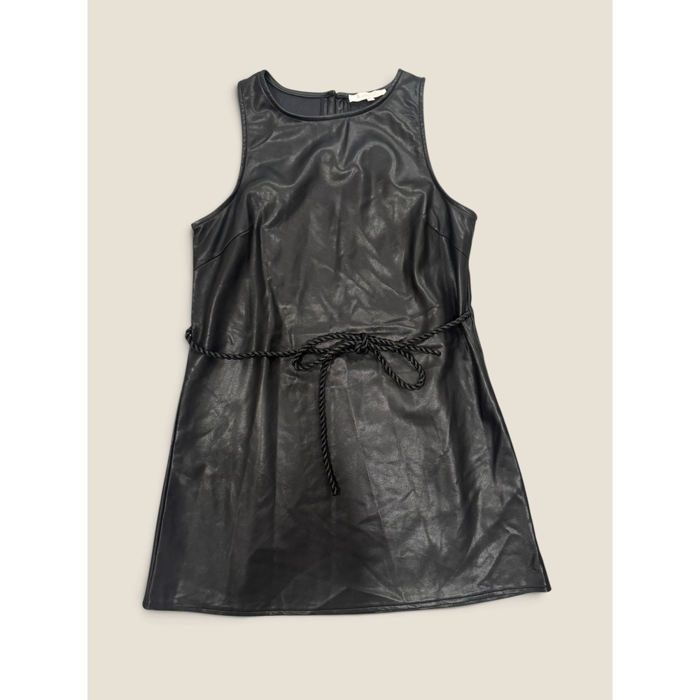 Olivaceous Black Faux Leather Sleeveless Mini Dress with Rope Belt Small